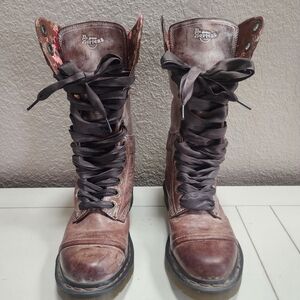 Rare‎ Dr. Martens Triumph Brown Leather Lace Up Boots/Floral Cottage Detail, 7